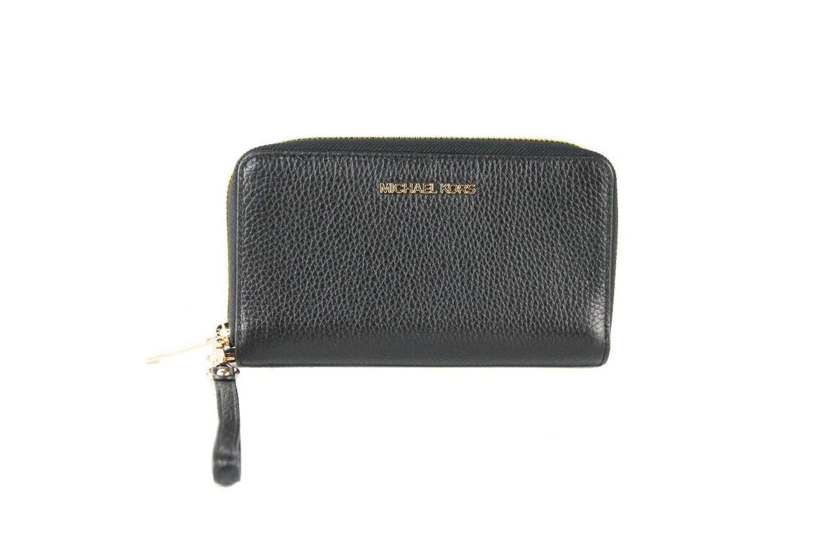 Michael Kors Jet Leather Black Gold Multifunction Phone Wristlet Wallet