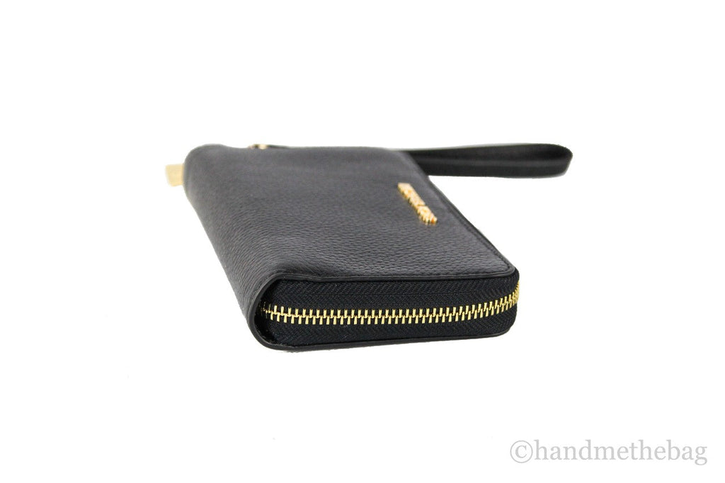 Michael Kors Jet Leather Black Gold Multifunction Phone Wristlet Wallet