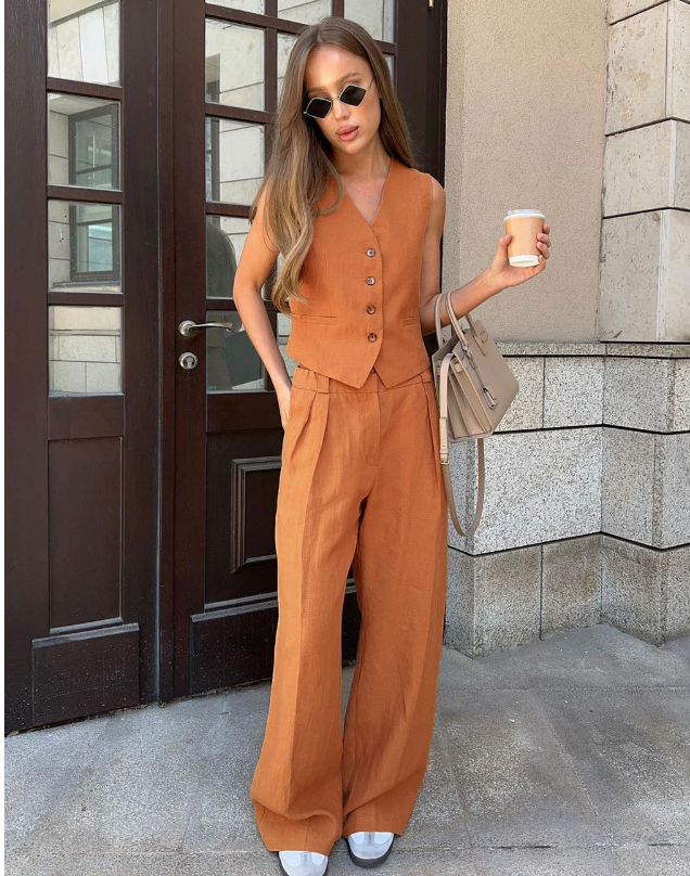 Athena Tailored Linen Set with Sleeveless Vest