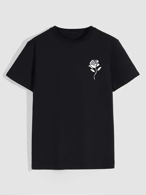 Men's Casual Crew Neck Rose Print T-Shirt