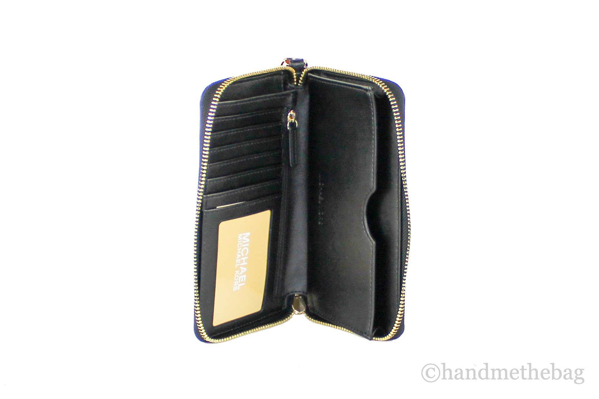 Michael Kors Jet Leather Black Gold Multifunction Phone Wristlet Wallet