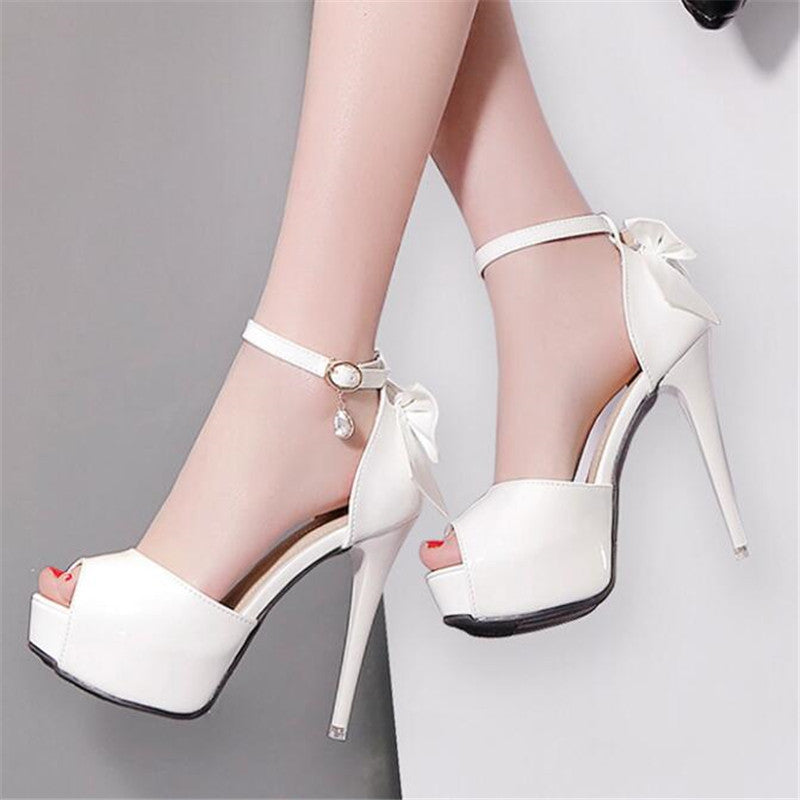 Stiletto Heels with Bow and Open Toe Design