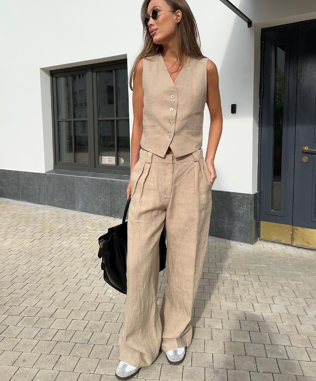 Athena Tailored Linen Set with Sleeveless Vest