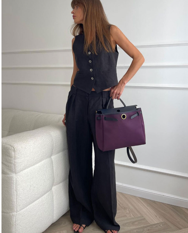 Athena Tailored Linen Set with Sleeveless Vest