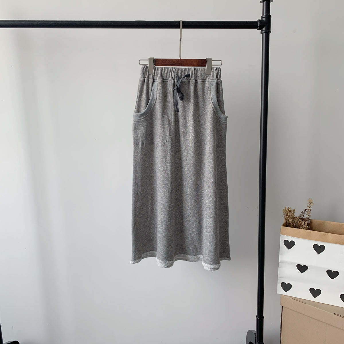 Elastic Drawstring Terry Knit Skirt
