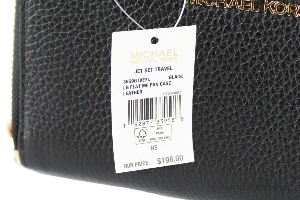 Michael Kors Jet Leather Black Gold Multifunction Phone Wristlet Wallet