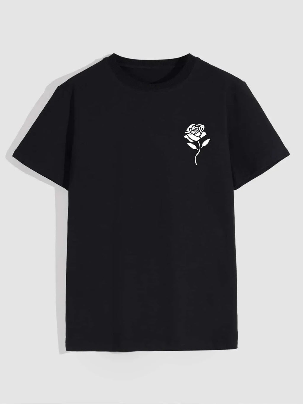 Men's Casual Crew Neck Rose Print T-Shirt