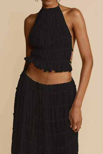 Two-Piece Set Chiffon Pleated Long Dress