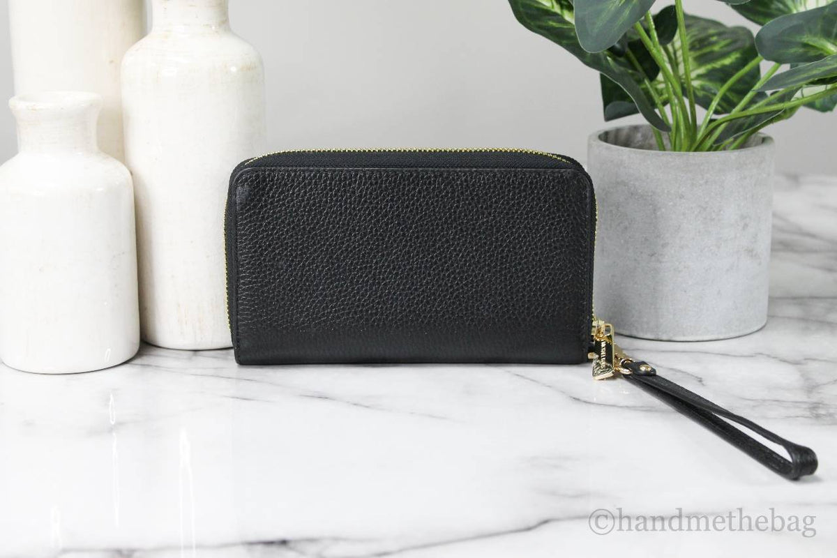 Michael Kors Jet Leather Black Gold Multifunction Phone Wristlet Wallet