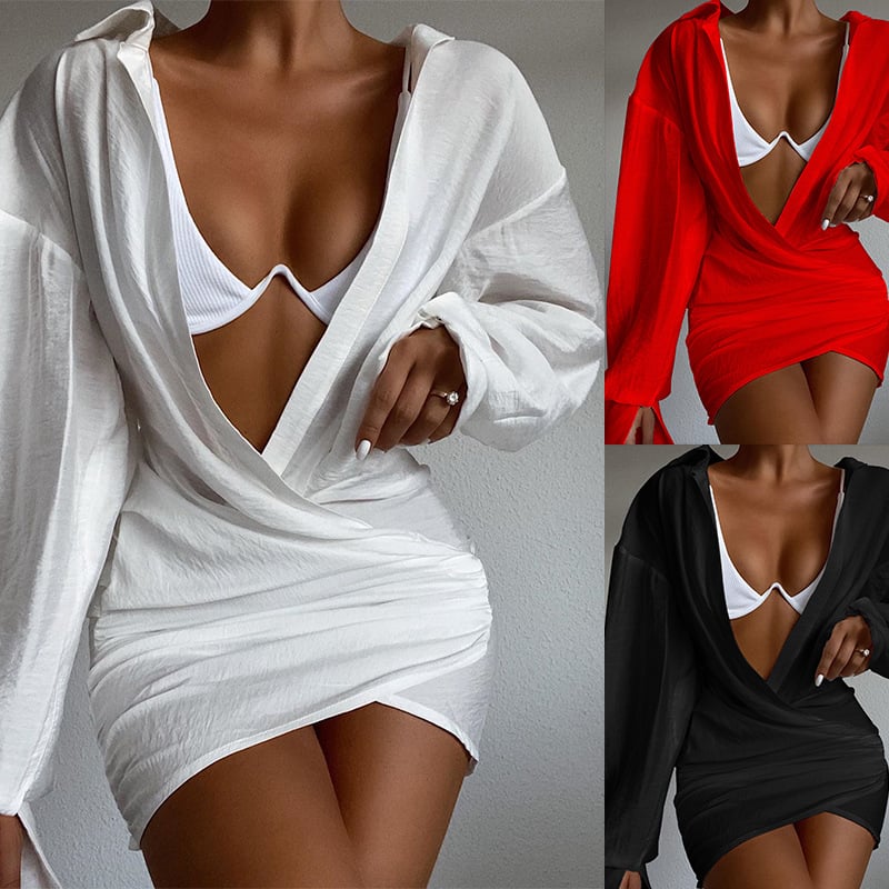 V-neck Long Sleeve Mini Dress