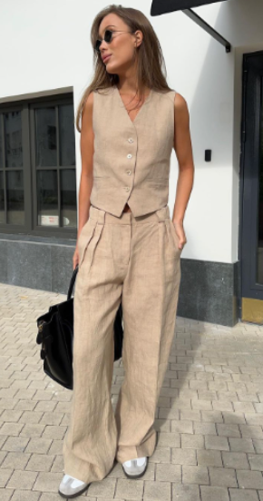 Athena Tailored Linen Set with Sleeveless Vest