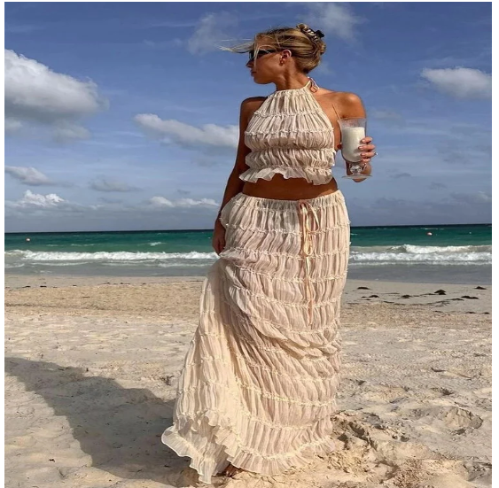 Two-Piece Set Chiffon Pleated Long Dress