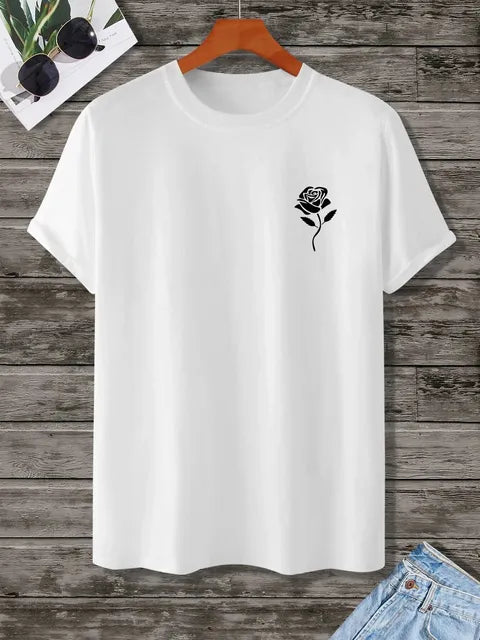 Men's Casual Crew Neck Rose Print T-Shirt